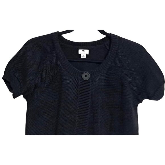Vintage Worthington Black Knit Short-Sleeve Cardigan Sweater Womens Size M - Picture 5 of 13